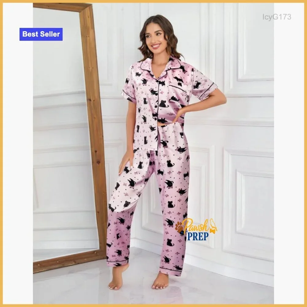 X-Small Satin Pajama Set Short Sleeve Button Down Matching Sleepwear
